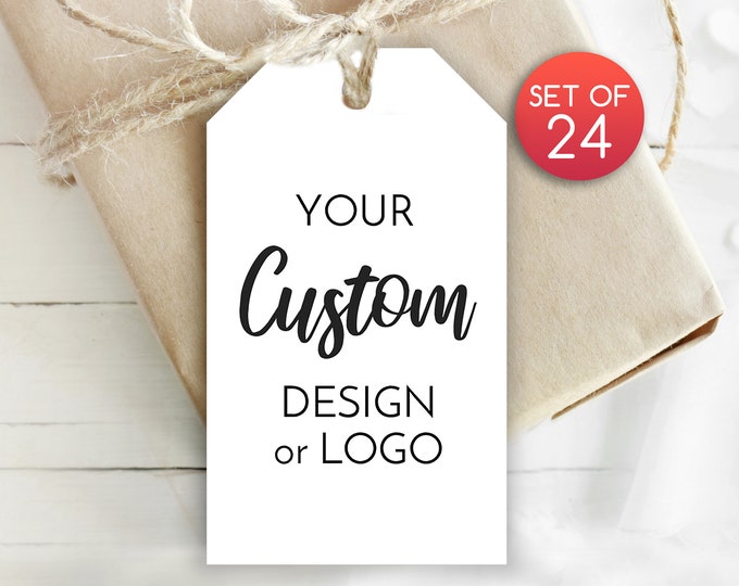 Featured listing image: Set of 24 / Custom Logo Gift Tags / Personalized Logo Tags / Personalized Tags / Tag for Wedding Favors / Custom Design / 2 Sizes