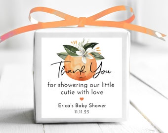 BOGO / Little Cutie Thank you for showering our baby sticker / Orange Baby Shower Stickers / Baby Shower Labels / Cutie Glossy Stickers