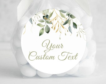 BOGO / Custom Wedding Green Gold Stickers / GLOSSY / Round or Square / Personalized Wedding Watercolor Stickers / Wedding Greenery