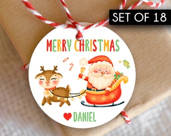 Set of 18 / Custom Round Christmas Santa Gift Tags / Cute Christmas Santa / Glossy Thick Gift Tags / 2.5" Round / Christmas Santa Tags