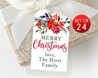 Custom Christmas Gift Tags / 24 Tags per Set / Personalized Christmas Wreath Tags / Christmas Floral Tags / Tag for Christmas Gifts