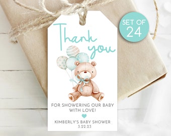 Teddy Bear Custom Shower Gift Tags / Thank You Gift Tags / Personalized Tags / Tag for Baby Shower / Thank you for Showering our Baby