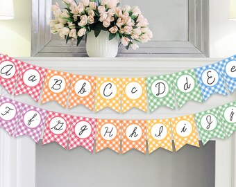 Rainbow CURSIVE Alphabet Banner / Home School Printable / All Letters of Alphabet included / Upper and Lowercase Printable Letters