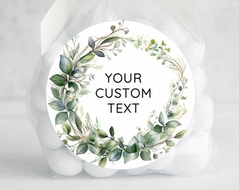 BOGO / Custom Wedding Watercolor Stickers / GLOSSY / 2 Sizes / Personalized Wedding Wreath Stickers / Wedding Greenery / Eucalyptus wreath