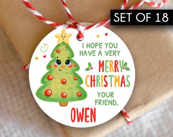 Set of 18 / Custom Round Christmas Tree Gift Tags / Cute Christmas Tree / Glossy Thick Gift Tags / 2.5" Round / Christmas Tree Tags