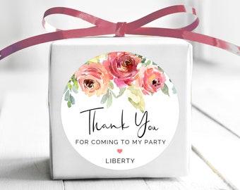 BOGO / Birthday Floral Thank You Stickers / Birthday Stickers Personalized Thank You/ Personalized Floral Birthday Label / Red and Pink