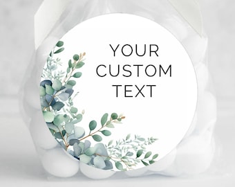 BOGO / Custom Wedding Eucalyptus Stickers / GLOSSY / Comes in Round or Square / Personalized Wedding Stickers / Wedding Eucalyptus Labels
