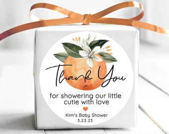 BOGO / Little Cutie Thank you for showering our baby sticker / Orange Baby Shower Stickers / Baby Shower Labels / Glossy Stickers