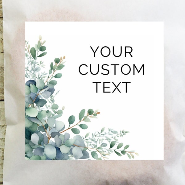 BOGO / Custom Wedding Eucalyptus Stickers / GLOSSY / Comes in Round or Square / Personalized Wedding Stickers / Wedding Eucalyptus Labels