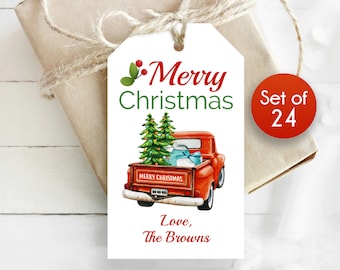 Custom Christmas Gift Tags / 2 Sizes / Personalized Christmas Vintage Truck Tags / Christmas Truck Tags / Tag for Christmas Gifts