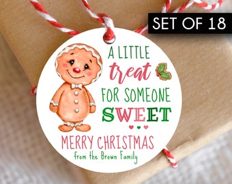 Set of 18 / Custom Round Christmas Gingerbread Man Tags / A Christmas Treat for Someone Sweet Tags / Glossy Thick Gift Tags / 2.5" Round