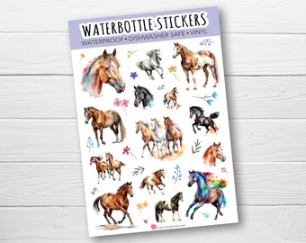 Horse Water Bottle Stickers / Vinyl Sticker for Water bottle / Watercolor horses / Waterproof Stickers / Horse Waterbottle labels