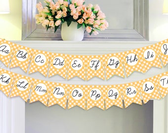 YELLOW CURSIVE Alphabet Banner / Home School Printable / All Letters of Alphabet included / Upper and Lowercase Printable Letters