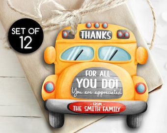 Custom Gift Tags / Large Personalized Bus Driver Thank You Tags / Personalized Tags / Tag for Bus Driver Thank You / Large Tags / 3" x 3"