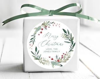 BOGO / Custom Christmas Simple Wreath Labels / Personalized Christmas Wedding Wreath / 3 Sizes / Merry Christmas Custom Stickers