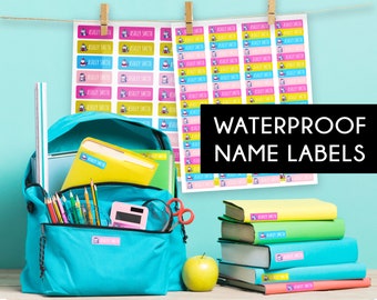 64 Waterproof Name Labels / School Supply Labels / Daycare Labels / Waterproof and Dishwasher Safe / Personalized Name / Kid Name Labels