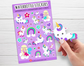 Unicorn Waterbottle Stickers / Vinyl Sticker for Water bottle / kawaii stickers / Kawaii Vinyl Stickers / Water bottle labels