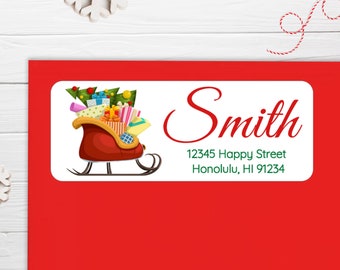 BOGO / GLOSSY Christmas Santa Sleigh Address Stickers / Christmas Address Stickers / Custom Address / Santa Sleigh Address Labels