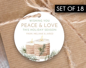 Set of 18 / Custom Round Christmas Gift Tags / Peace and Love Boho Tags / Glossy Thick Gift Tags / 2.5" Round / Rustic Christmas
