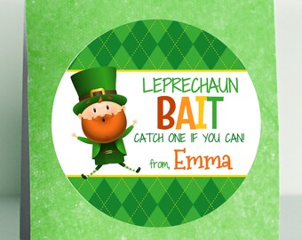 Ships Fast / Custom St Patricks Day Sticker / Leprechaun Bait / Sheet of 12 Round 2.5" / Personalized St Patricks Labels