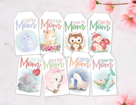 Mother's Day Gift Tags / 8 Styles / I Love You Mom / Thank