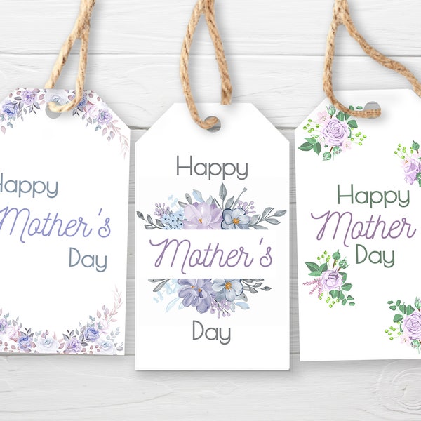 Purple Mother's Day Gift Tags DOWNLOAD / 3 Styles / Mother's Day Lavender Tags / Mom Tags Printable Tags / Mothers Day Purple Printable