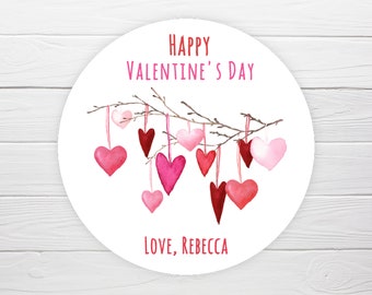 BOGO / Custom Valentine Sticker Heart Tree / Cute Boho Valentine Hearts on Tree Branch / Valentine Stickers Personalized