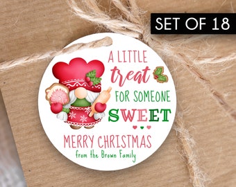 Set of 18 / Custom Round Christmas Gnome Tags / A Christmas Treat for Someone Sweet Tags / Glossy Thick Gift Tags / 2.5" Round / Gnome Baker
