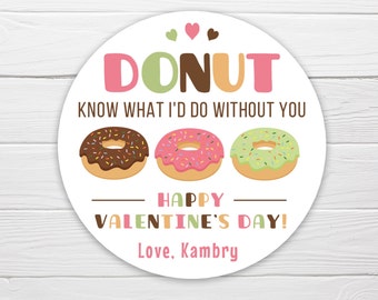 BOGO / Donut Valentine Sticker / Donut Happy Valentines Day sticker / Valentine donut Stickers Personalized