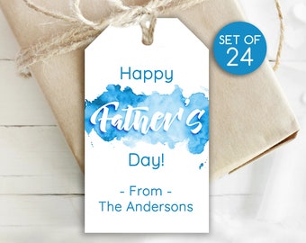 Fathers Day Tags Blue Watercolor / Personalized Fathers Day Tags / Personalized Tags / Tag for Fathers Day / Set of 24 / Custom Tags