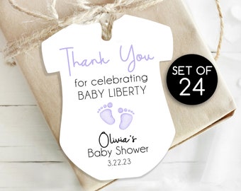 Set of 24 / Onesie Shaped Baby Shower Gift Tags / Thank You Gift Tags / Personalized Tags / Onesie Baby Tag / Thank you tag