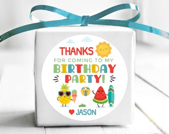 BOGO / Birthday Thank You Stickers / Water Party Birthday Stickers Personalized / Personalized Birthday Label / Summer Birthday Thank You