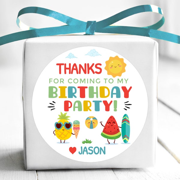 BOGO / Birthday Thank You Stickers / Water Party Birthday Stickers Personalized / Personalized Birthday Label / Summer Birthday Thank You