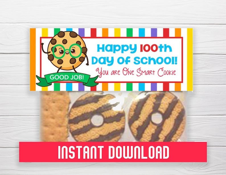 INSTANT DOWNLOAD / Rainbow / Custom School Bag Toppers / 100th Day of School / You're One Smart Cookie School Bag Topper image 1