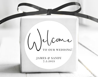 BOGO / Custom Wedding Welcome Stickers / GLOSSY / Comes in 3 sizes / Personalized Welcome to our Wedding Stickers / Custom Wedding Labels