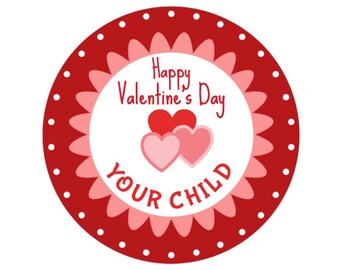 Custom Valentine Sticker Deep Red HEART / Personalized Valentine Label / Valentine Heart Stickers / Personalized From Your Child Sticker