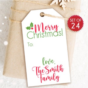 24 Tags Printed and Shipped / Christmas Tag / Custom Christmas Tag / Personalized Gift Tags for Christmas / Custom Tags/ Bright Cursive Tag