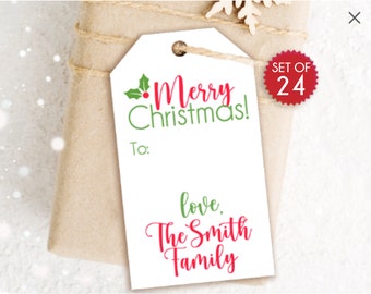24 Tags Printed and Shipped / Christmas Tag / Custom Christmas Tag / Personalized Gift Tags for Christmas / Custom Tags/ Bright Cursive Tag