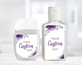 Custom Hand Sanitizer Labels / Labels Only / 2 Sizes / Custom Labels / Custom Hand Sanitizer with Purple Floral / Baby Shower Sanitizer