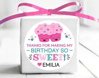 BOGO / Birthday Thank You Stickers Cupcake / Birthday Stickers Personalized Thank You/ Personalized Birthday Label / Cupcake Birthday
