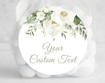 BOGO / Custom White Rose Wedding Stickers / GLOSSY / Comes in Round or Square / Personalized Wedding Stickers / Wedding White Roses Labels