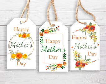 Mother's Day Gift Tags / 3 Styles / Happy Mother's Day Bright Orange Flowers / Mom Tags Printable / Instant Download / Mothers Day Printable