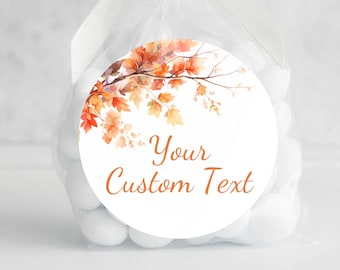 BOGO / Custom Fall Leaves Wedding Stickers / GLOSSY / Comes in Round or Square / Personalized Fall Stickers / Custom Autumn Wedding Labels