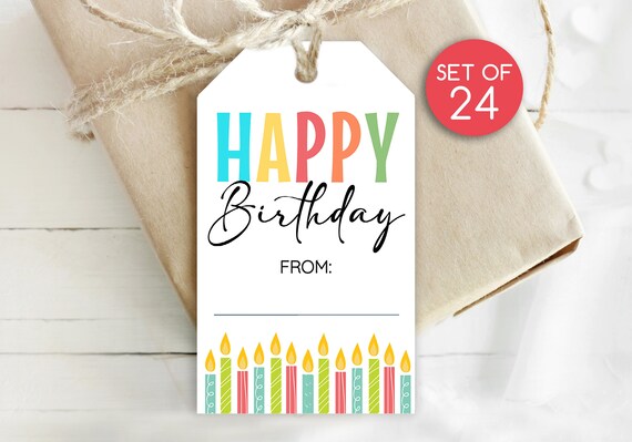 Set of 24 Birthday Gift Tags Happy Birthday Tags Bright Birthday Tags Glossy Thick Card stock 1.75