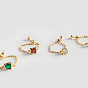 18k Gold Plated Sterling Silver Adjustable Chain Ring: Cubic Zirconia Gemstone