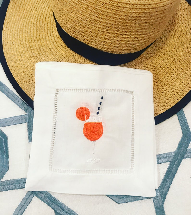 Aperol Spritz Cocktail Napkins Set Custom Embroidery Etsy