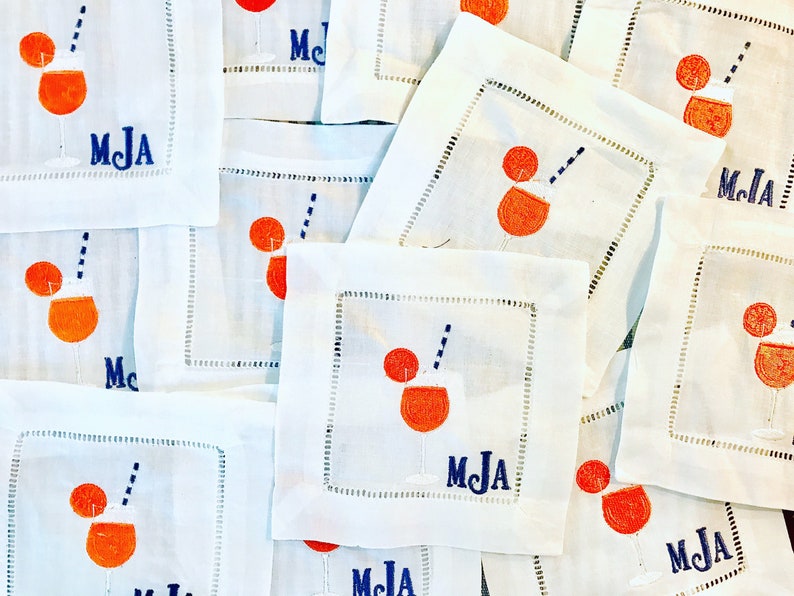 Aperol Spritz Cocktail Napkins Set Custom Embroidery Etsy