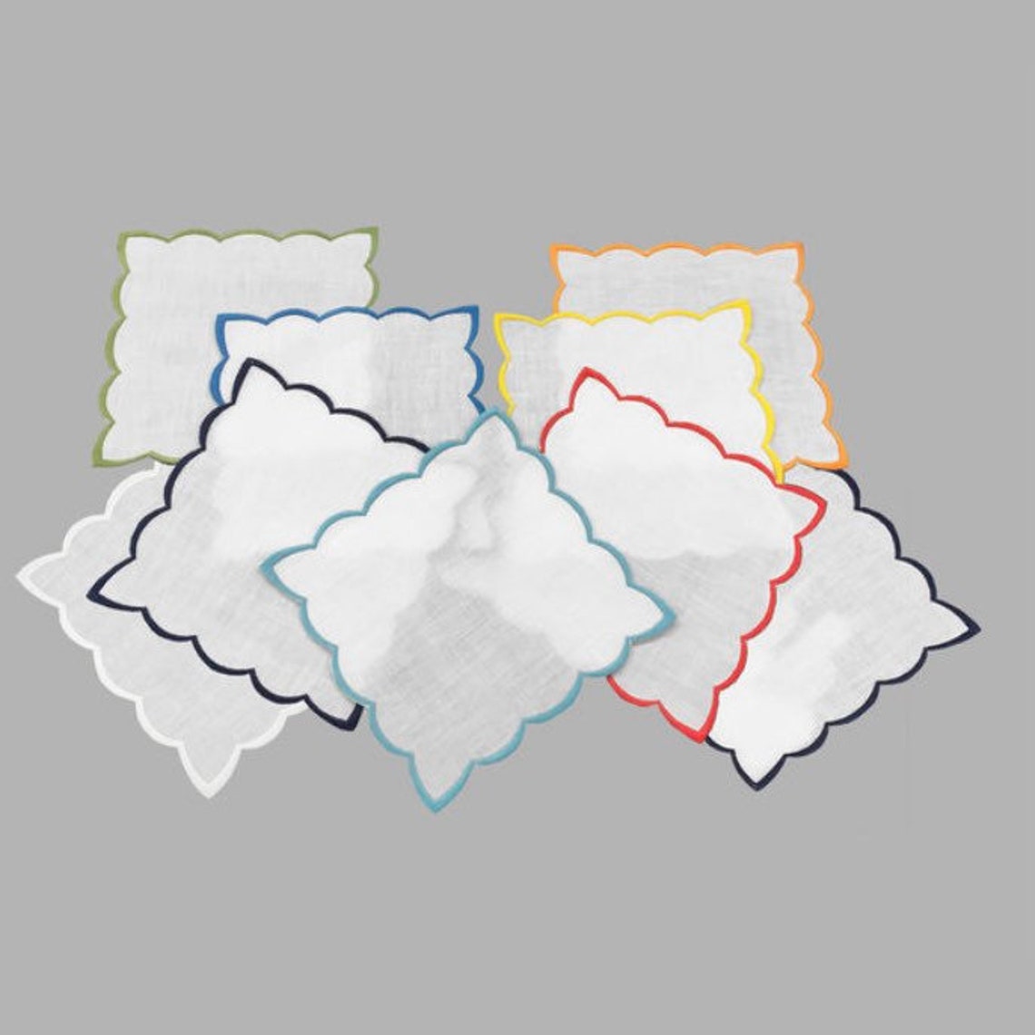 Scallop Edge Monogram Linen Cocktail Napkin Set Etsy