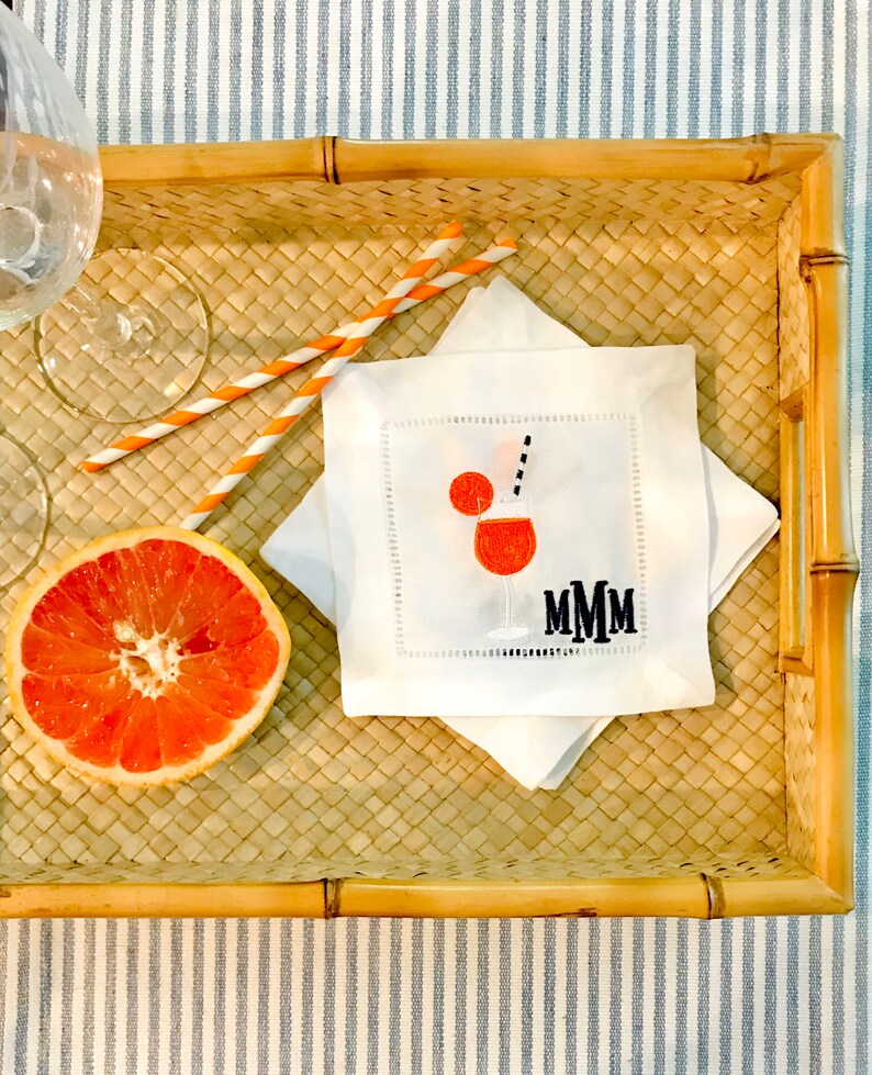 Aperol Spritz Cocktail Napkins Set Custom Embroidery Etsy