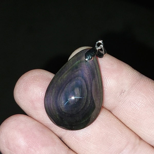 Pendentif obsidienne œil céleste. Forte protection énergétique. Belle couleur brillante.